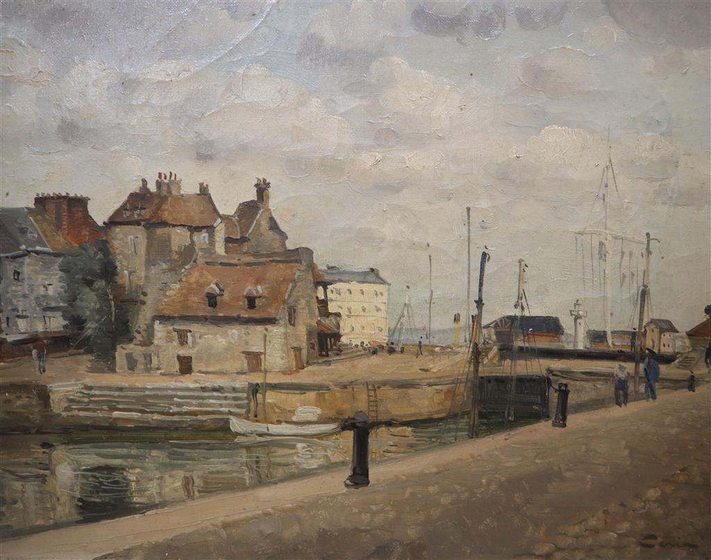 Edmond Ceria (1884-1955), oil on canvas, Honfleur, signed, Leicester Galleries labels verso, 32 x 40cm